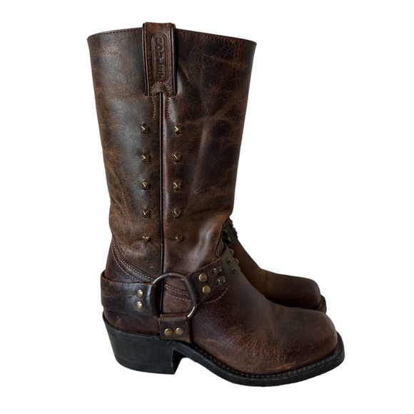 boulet Shoes Boulet Brown Leather Studded Square Toe Cowboy